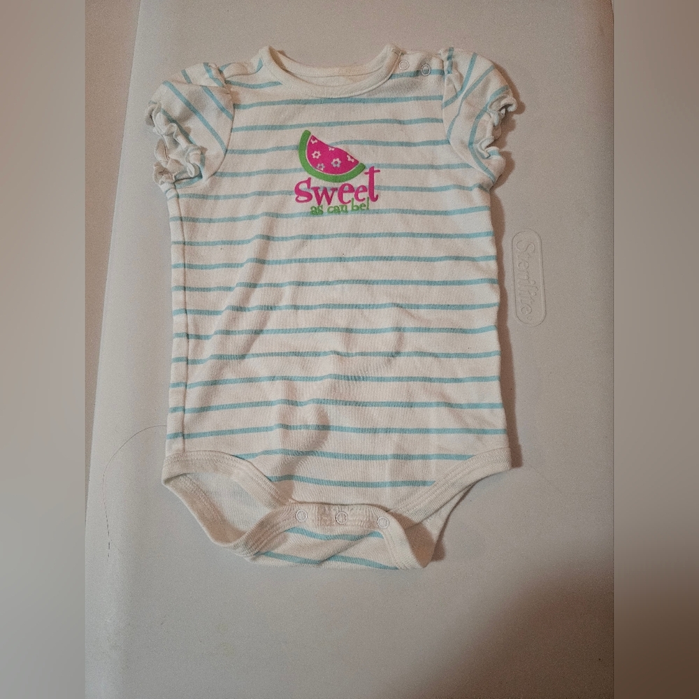 Circo Blue Striped Onesie with Watermelon Graphic